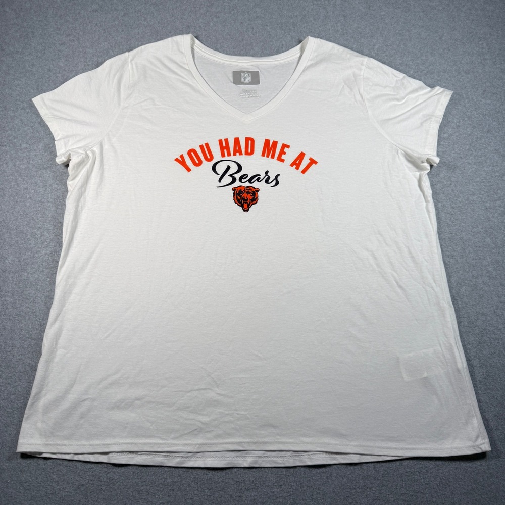 NFL Chicago Bears Womens V-Neck Graphic T-Shirt White Size 3XL Fan Tee